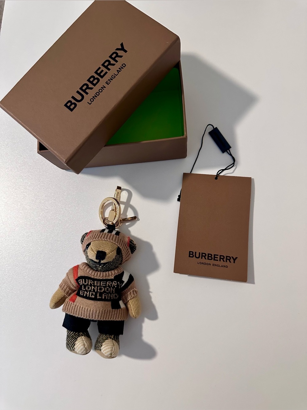 Burberry Thomas Check Cashmere Bear Bag charm keychain with box